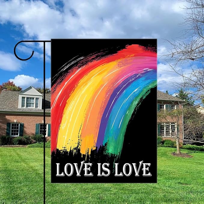 Gkyygk Rainbow Garden Flag 12 x 18 Inch Double Sided Love Is Love LGBT Welcome Banners Farmhouse Holiday Outside Decor Burlap Yard Flag