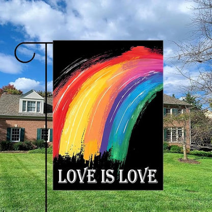 Gkyygk Rainbow Garden Flag 12 x 18 Inch Double Sided Love Is Love LGBT Welcome Banners Farmhouse Holiday Outside Decor Burlap Yard Flag