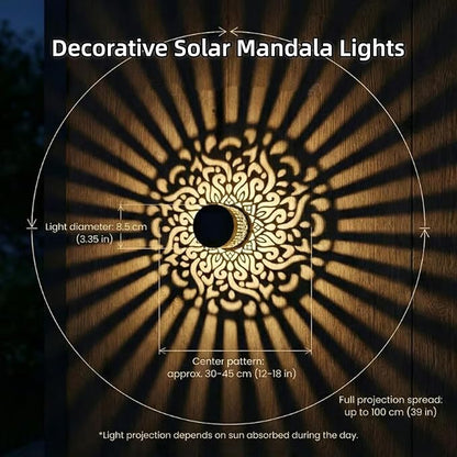 Decorative Solar Mandala Lights, Solar Mandala Lights Outdoor, Metal Solar Powered Outdoor Deck Step Wall Lights, Mandala Theme LED Waterproof Fence Light, for Garden Fence, Yard Decor (1PC)