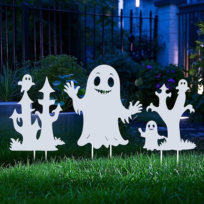Halloween Decorations White Ghost,Metal Decorative Garden Stakes for Women/Men, Ghosts Silhouette Statues Decor for Yard Art,Patio,Backyard,Outdoor,Forests,Lawn Ornaments