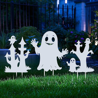 Halloween Decorations White Ghost,Metal Decorative Garden Stakes for Women/Men, Ghosts Silhouette Statues Decor for Yard Art,Patio,Backyard,Outdoor,Forests,Lawn Ornaments