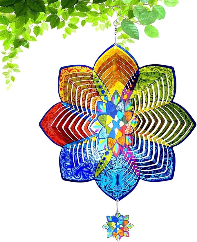 Wind Spinners,12 inch Multi Color Mandala with 360° Swivel Hook for Yard and Garden, Bird Wind Catcher, Metal Wind Spinners Outdoor for Lawn Hanging Crafts Decor Kinetic Yard Art Ornament Gifts