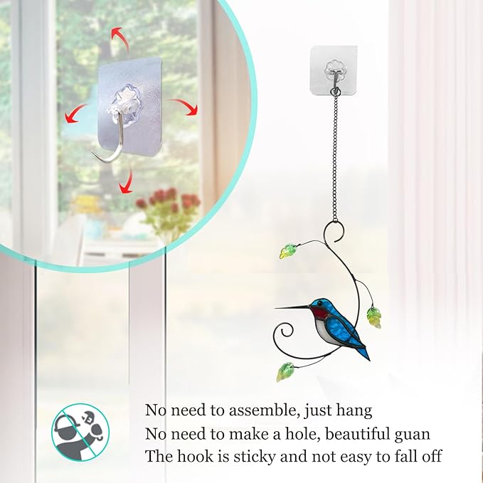 1PC Colorful Hummingbird Glass Window Decor Hanging Ornament, Home Wall Garden Decor, Hummingbird Light Catcher, Bird Lover Favorite Gardening Ornament