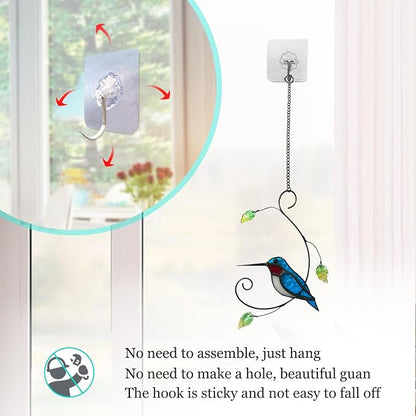 1PC Colorful Hummingbird Glass Window Decor Hanging Ornament, Home Wall Garden Decor, Hummingbird Light Catcher, Bird Lover Favorite Gardening Ornament