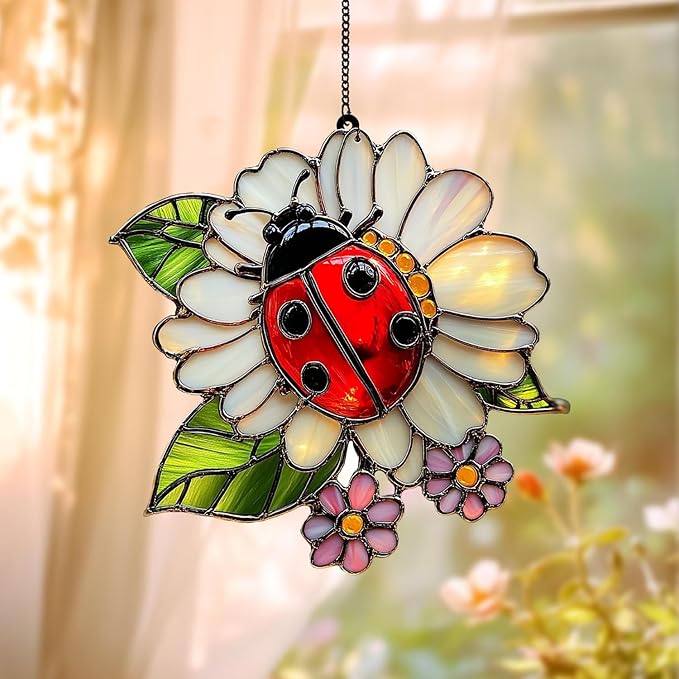 Ladybug Handmade Resin Suncatchers Artisan Sun Catcher Stained Glass Effect Window Hanging Garden Decor for Mom