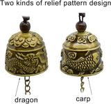 3Pcs Vintage Dragon Bronze Fish Carved Feng Shui Bell - Metal Hanging Temple for Good Luck Bless - DIY Wind Chime for Home Garden Eave Door Decoration