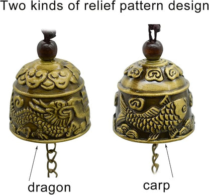 3Pcs Vintage Dragon Bronze Fish Carved Feng Shui Bell - Metal Hanging Temple for Good Luck Bless - DIY Wind Chime for Home Garden Eave Door Decoration