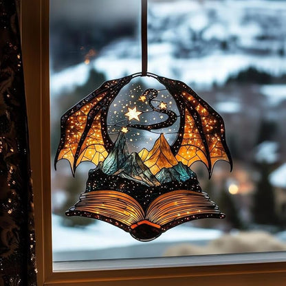 Dragon Wings Book Acrylic Suncatcher, Book Suncatchers for Window Hangings, Bookish Gifts for Readers Book Lovers Bookworm, Gift for Mother's Day, Women, Mom, Wife, Grandma