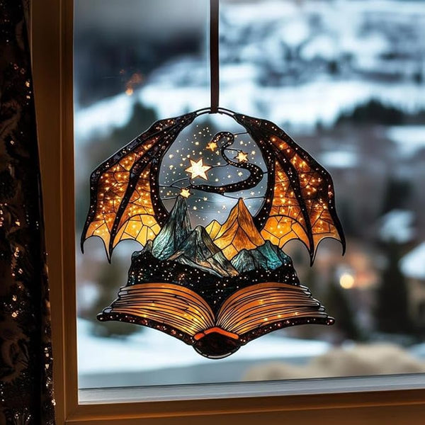 Dragon Wings Book Acrylic Suncatcher, Book Suncatchers for Window Hangings, Bookish Gifts for Readers Book Lovers Bookworm, Gift for Mother's Day, Women, Mom, Wife, Grandma