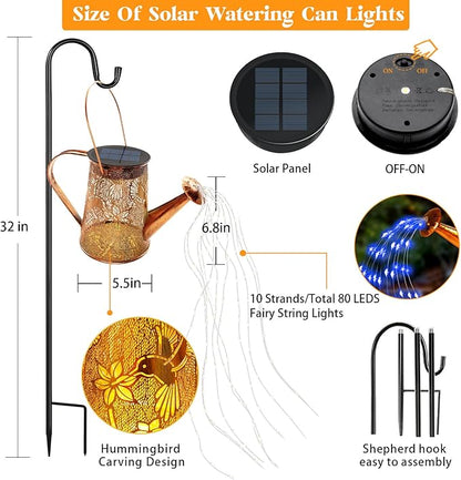 Solar Watering Can Lights, Hummingbird Gifts for Mothers Day Women Mom Grandma Birthday, Waterproof Outdoor Garden Decor Large Hanging Solar Lanterns Garden Lights for Porch Yard Flowerbed Pathway