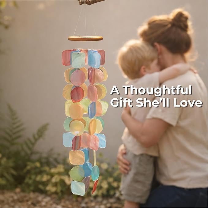 Solange & Frances Beach Wind Chimes for Outside, Beachy Home Decor, Outdoor Decorations, Sea Glass Wind Chimes, Relaxing Beach Gifts for Mom, Mother's Day Beachy Gift