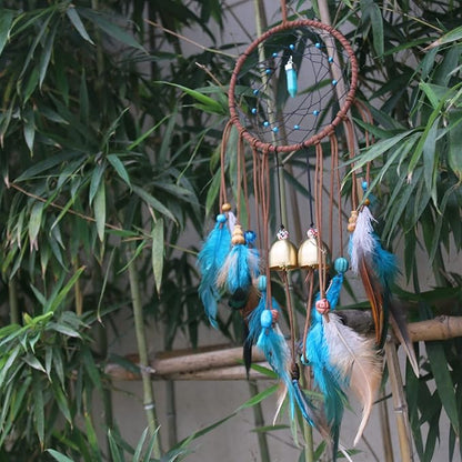 dreamcatcher wind chimes, Indian feather round net wind chimes, creative wind chimes for balcony, study, bedroom hanging decoration (metal deer head dreamcatcher wind chimes)