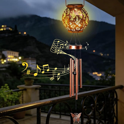 Round Lantern Wind Chimes-Hummingbird，Handcrafted Garden Art with Melodic Tones, Weather-Resistant Metal Wind Chime for Outdoor Patio, Porch, and Garden Decor, for Nature Lovers