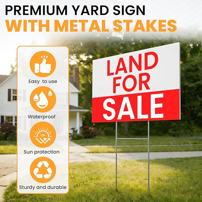 20 Pack Yard Signs with Metal Stakes, Custom Yard 17 x 12 Inches, Corrugated Plastic Board for Sale Sign Outdoor, Rent, Guidepost, Garage Sale Signs, Birthday Party
