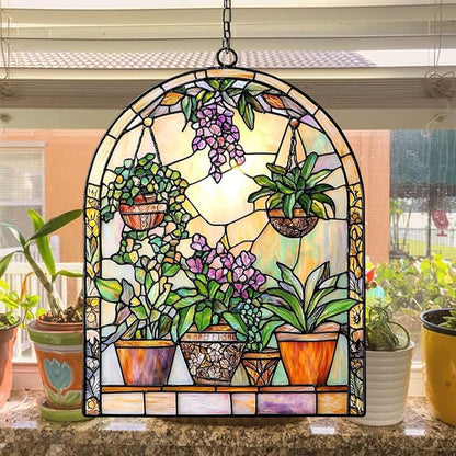Garden Lovers Acrylic Suncatcher Stained Glass Effect Window Car Hanging Christmas Ornament Indoor Outdoor Decor Garden Sun Catcher Panel for Acrylic Suncatcher Lover for Women Mom Grandma