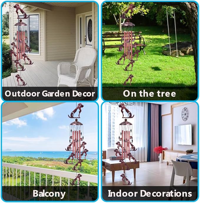 Outdoor Dog Wind Chimes Gifts for Mom - with 4 Tubes 6 Bells 7 Dogs Wind Bell, Romantic Wind Catcher, Mobile Decor Bell, Puppy Windchimes for Home, Balcony, Tree, Festival, Garden Decoration