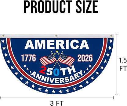 USA 250th Anniversary Flag Bunting, 2 Pcs 1.5 x 3 FT 1776-2026 250 Year American Patriotic Banner, 4th of July Party Decorations, Indoor Outdoor Hanging Decor, American Independence Decor