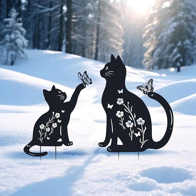 WACLSTDAY Cat Metal Decorative Garden Stakes,Gifts for Women/Men/Cat Lovers,Black Silhouette Statues Spring Garden Decor for Outdoor, Yard Art, Outside,Patio,Forests,Lawn Ornaments