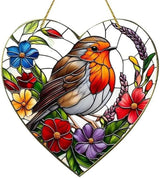 1pcs Valentine Heart Suncatcher Ornament Spring Window Suncatchers with Bird Flower Designs Acrylic Suncatchers Hanging Ornaments for Garden Decor，Housewarming Women Decor Gifts