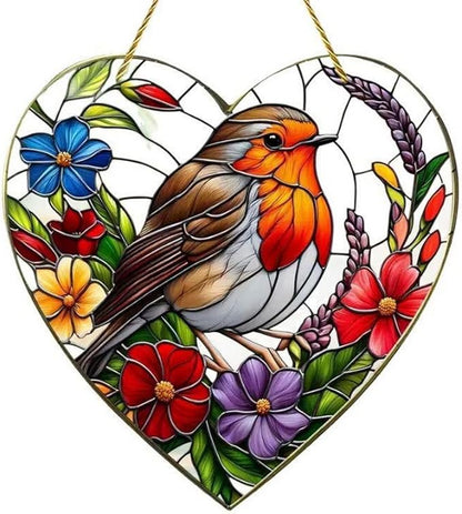 1pcs Valentine Heart Suncatcher Ornament Spring Window Suncatchers with Bird Flower Designs Acrylic Suncatchers Hanging Ornaments for Garden Decor，Housewarming Women Decor Gifts