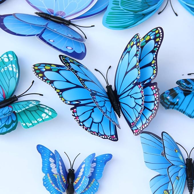 FENELY Butterfly Garden Decor Stakes,Double Wing Waterproof 3D Blue Butterflies Garden Ornaments Outdoor Decorations for Patio Lawn Yard PVC Gardening Art Christmas Whimsical Gifts