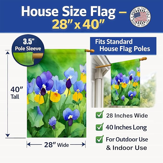 Caroline's Treasures Illinois Violet in Watercolor House Flag Large Porch Sleeve Pole Decorative Outside Yard Banner Artwork Wall Hanging, Polyester, House Size, Multicolor