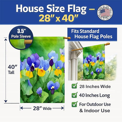 Caroline's Treasures Illinois Violet in Watercolor House Flag Large Porch Sleeve Pole Decorative Outside Yard Banner Artwork Wall Hanging, Polyester, House Size, Multicolor