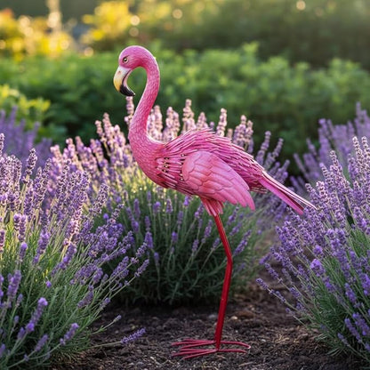 35" Flamingo Garden Statues & Sculptures, Metal Birds Yard Art Outdoor Statue, Large Pink Flamingo Lawn Ornaments for Home, Patio, Backyard Decor