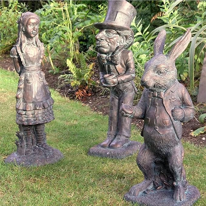 Alice in Wonderland Outdoor Statues - 5PCS Set | Ideal for Alice in Wonderland decor crafted from durable hand-cast stone resin, perfect for indoor and outdoor garden, patio, lawn, and yard decoration
