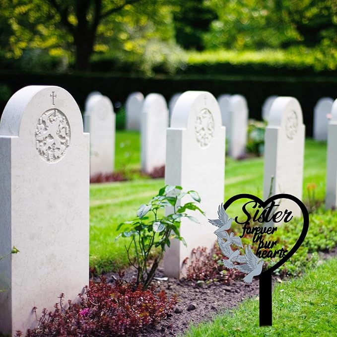 11 inch Metal Sister Memorial Stake Grave Decorations for Cemetery Gravesite Sympathy Markers Waterproof Memorial Gifts for Loss of Sister Tombstones Plaque Outdoors Lawn Yard Decor