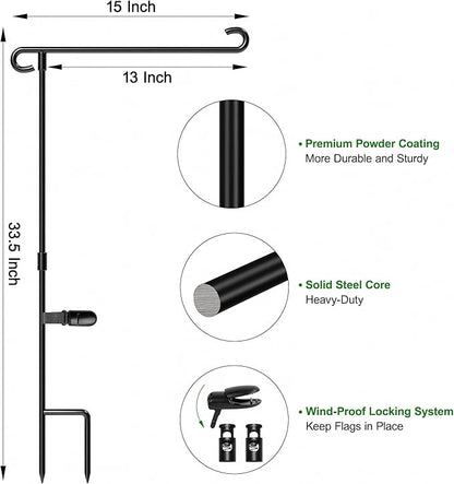 HOOSUN Garden Flag Stand Holder Pole Easy to Install Strong Sturdy Wrought Iron Fits 12.5" x 18" Mini Flag with 1 Tiger Clip Curved Hook with S Type 2 Pack