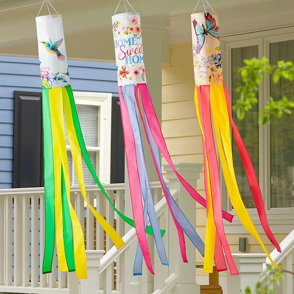 WinTS 3Pcs 55 Inch Wind Socks,Large Size Windsocks Outdoor Hanging Butterfly Hummingbird, Spring Wind Socks for Outside Heavy Duty for Wall Tree Front Patio Lawn Garden
