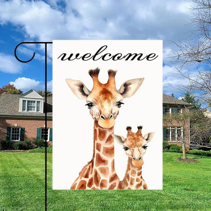 Gkyygk Welcome Giraffe Garden Flag 12 x 18 Inch Double Sided Welcome Banners Farmhouse Holiday Outside Decor Burlap Yard Flag