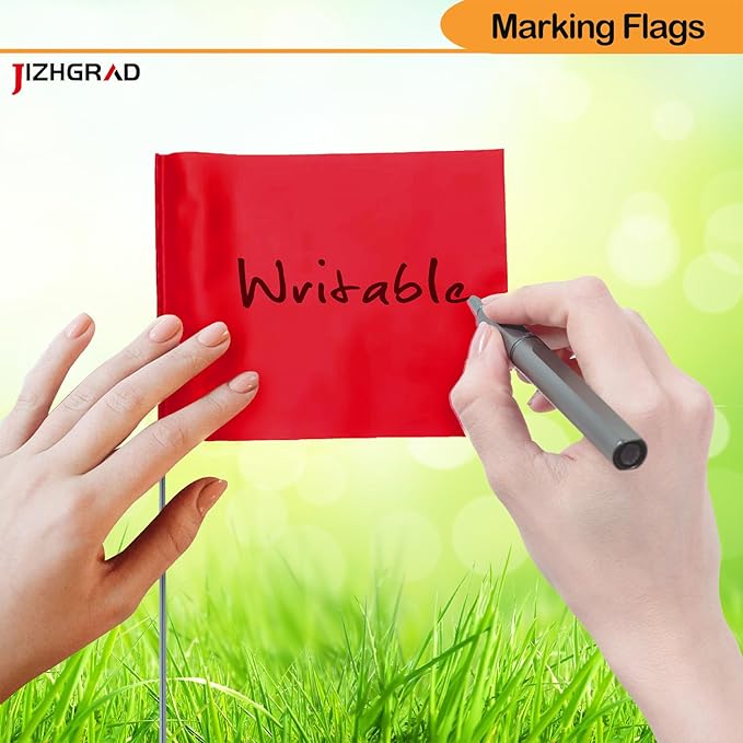 20Pack Red Marking Flags, JIZHGRAD 13x4x5 Inch Marker Flags Use for Yard & Lawn, Boundary & Dog Training, Survey & Landscape, Sprinkler & Surveyor, Garden & Construction, High Visibility, Sturdy, Versatile, UV & Weather Resistant