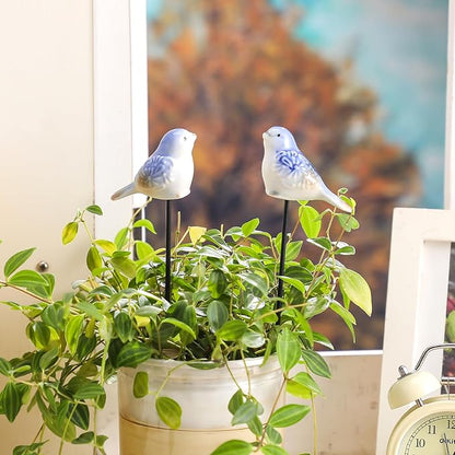 Sosation 2 Pcs Miniature Bird Decorative Stakes Ceramic Bird Figurines Cute Decorative Garden Stakes Mini Animal Garden Decoration for Fairy House Bonsai Indoor Outdoor Lawn Pathway Patio Ornaments
