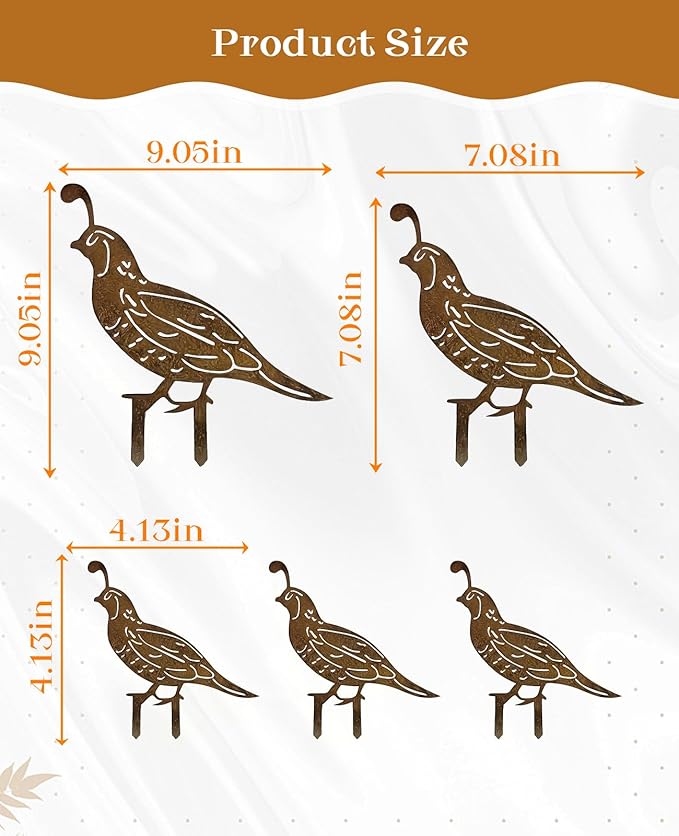 5PCS Metal Quail Yard Art Decor Stakes, Decorative Garden Stakes, Outdoor Clearance Large Rusty Metal Bird Animal Statues for Lawn Art