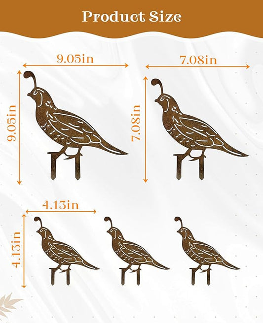 5PCS Metal Quail Yard Art Decor Stakes, Decorative Garden Stakes, Outdoor Clearance Large Rusty Metal Bird Animal Statues for Lawn Art