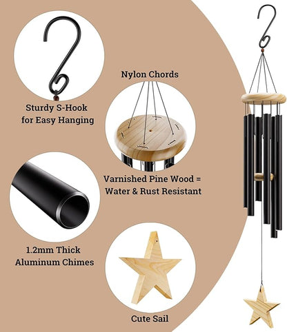 Wind Chimes for Outside - 32" Aluminum & Pine Wood Relaxing Windchimes Outdoors Unique - Large Wind Chime - Memorial Wind Chimes for Loss of Loved One - Memorial Windchimes in Memory of A Loved One