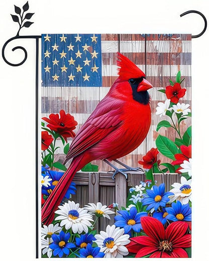 BlissYard Patriotic 4th of July Cardinal Bird Garden Flag American Memorial Day Yard Red Bird Dogwood Flower USA America Outside Decoration Summer Outdoor Small Decor Double Sided 12x18