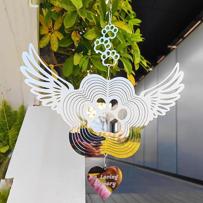 Pet Memorial Wind Spinners, Dog Memorial Gifts,Stainless Steel Angel Wings Pet Paw Print,Dogs and Cats Remembrance, Pet Sympathy,Pet Loss Bereavement Gifts