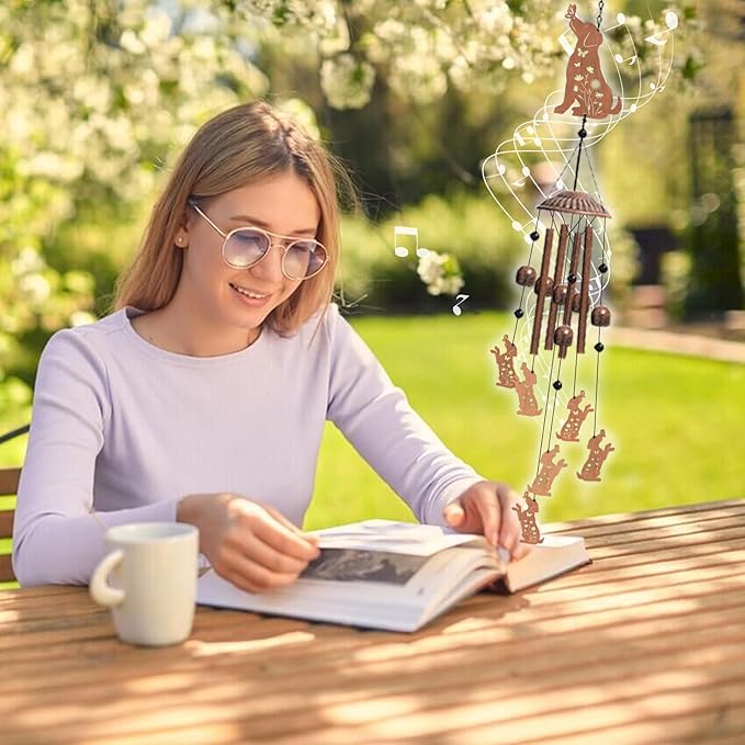 Dog Wind Chimes for Outside, Hanging Metal Windchimes Outdoors for Garden, Patio, Yard, Dog Lover Gifts for Women, Men, Garden Decor, Birthday, Festival, Sympathy Memorial Gift with Box