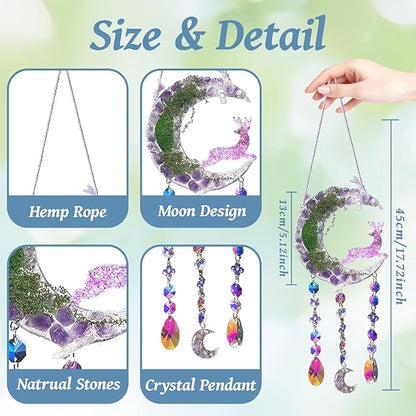 TUOKING Crystal Suncatchers for Window Purple Deer Dreamy Crystal Natural Stone Sun Catchers Rainbow Maker Ornament Gift Home Garden Decoration