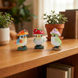 Set of 3 Mushroom Bird Figurines, Cute Resin Small Garden Statues, Outdoor Fairy Garden Accessories Patio Yard Lawn Decor, Indoor Flower Plant Pots Table Shelf Decorations for Home
