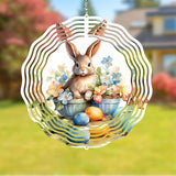 Easter Bunny Wind Spinner Easter Day Gifts 3D Metal Kinetic Hanging Wind Sculpture Spinners for Yard and Garden Indoor Outdoor Window Easter Rabbit Yard Art Garden Decoration 8 Inch (Bunny 3)