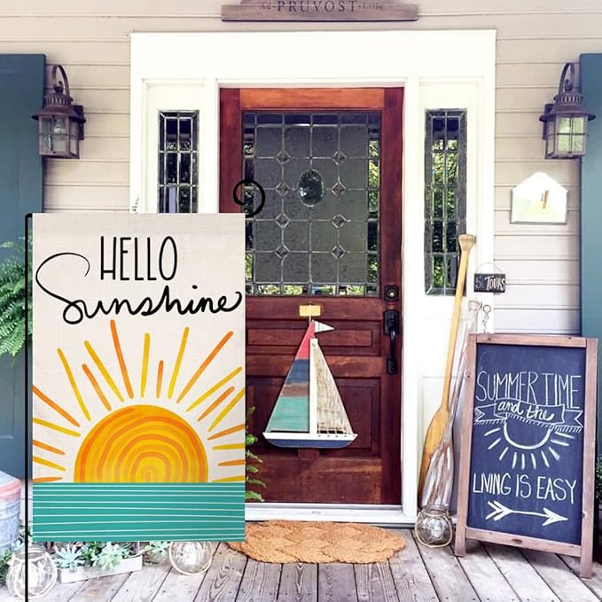 Hello Sunshine Summer Garden Flag 12x18 Vertical Double Sided Farmhouse Holiday Outside Decorations Burlap Yard Flag BW285
