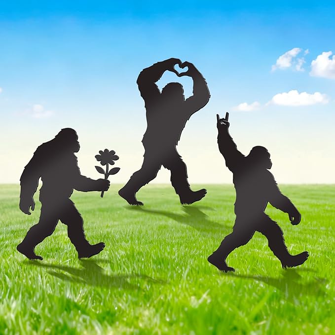 3 Pcs Metal Bigfoot Yard Decor, Unique Bigfoot Decor and Animal Gifts, Black Metal Yard Decor, Outdoor Animal Sasquatch Decor for Patio Garden and Lawn (Unique)
