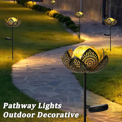 Bshine Lotus Solar Light Outdoor, Waterproof Crack Glass Globes LED Lotus Flower Metal Stake Valentine's Day Outdoor Decor Yard, Courtyard, Path, Art Lawn Ornaments, Gift for Mom Housewarming, Yellow