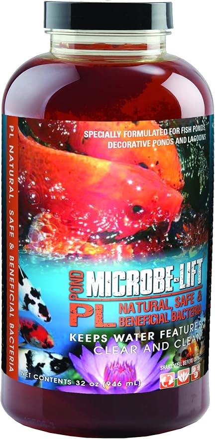 MICROBE-LIFT PL Pond Bacteria and Outdoor Water Garden Cleaner, Safe for Live Koi Fish, Plant Life, and Decor, 32 Ounces