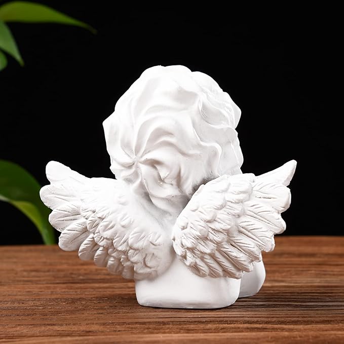 BRABUD Resin White Angle Statue Praying Cherub Statue Indoor Outdoor Home Garden Wings Angel Decoration Figurine Collection 4.9'' TQGJBS70