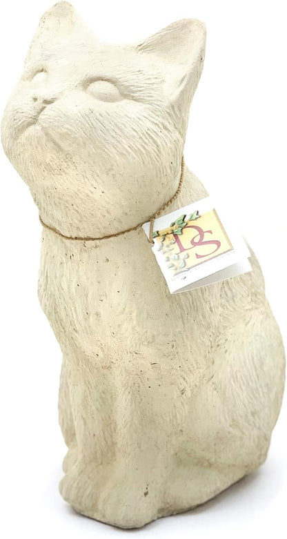 Bird Watching Cat Statue: Durable Solid Stone Kitten w/Aged Texture. Unique Home Décor, Garden Accent. Sealed for Outdoors. Handcrafted USA. (Classic/Whitish)